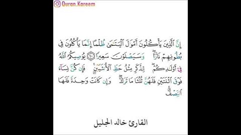 القارئ خالد الجليل - سورة النساء - من الآية 10 إلى منتصف الآية 11