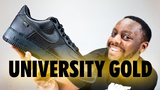 Air Force 1 Black University Gold Grey On Foot Sneaker Review QuickSchopes 654 Schopes FZ4617 001