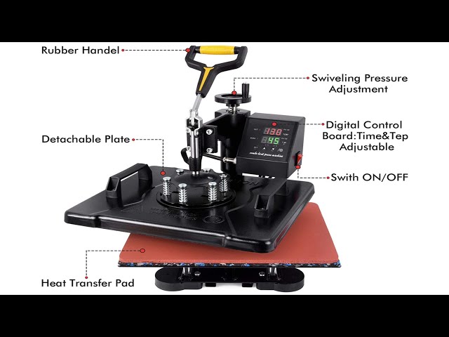 Heat Press 15X15 Inch 5 in 1 Heat Press Machine 360 Degree Swing