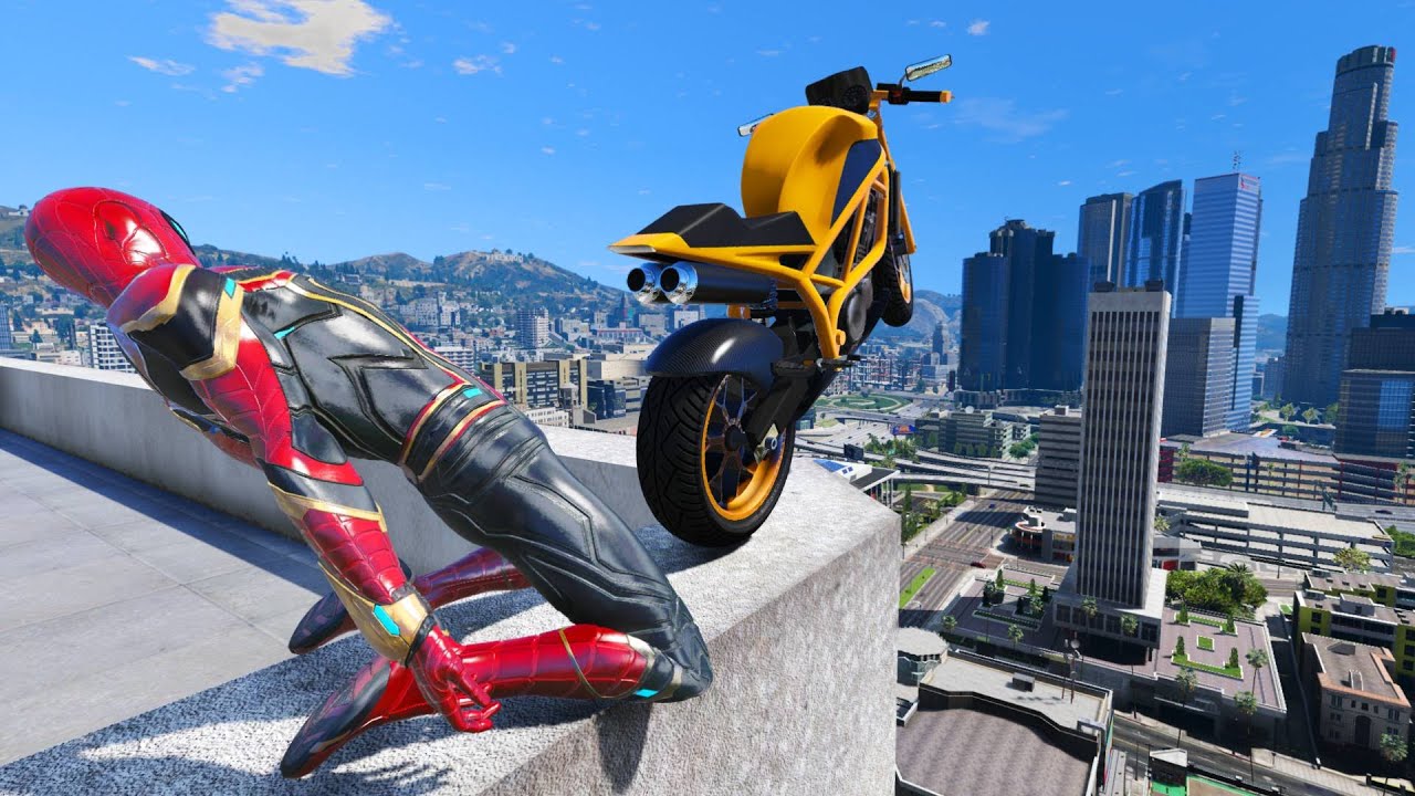 GTA 5 Iron Spiderman Motorcycle Stunts/Fails/Ragdolls (Euphoria Ragdolls) #46