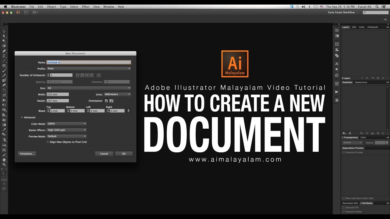 How To Creat A New Document In Illustrator CC Illustrator Malayalam 