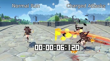 [Genshin Impact] Hu Tao Normal Run vs Hu Tao C1 Charged Attacks