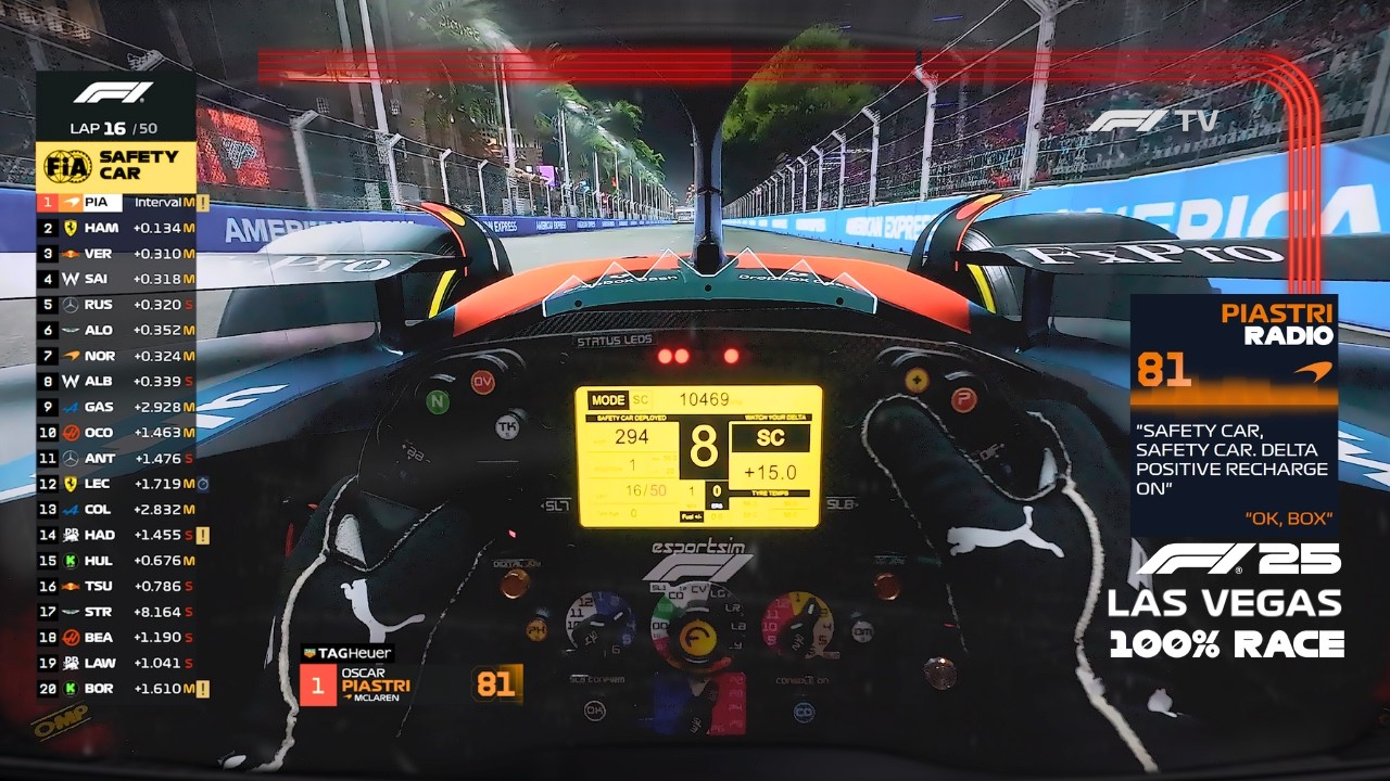 ULTRA REALISTIC F1 25 - Oscar Piastri McLaren MCL39 Las Vegas GP 100% Race