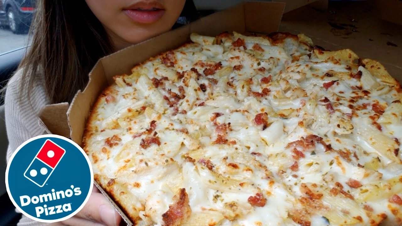 ASMR EATING Domino's PIZZA ALFREDO BACON PASTA CAR MUKBANG REAL Eating
