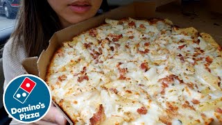 ASMR EATING Domino&#39;s PIZZA ALFREDO BACON PASTA CAR MUKBANG REAL Eating Sounds 먹방 REAL TWILIGHT SHOW
