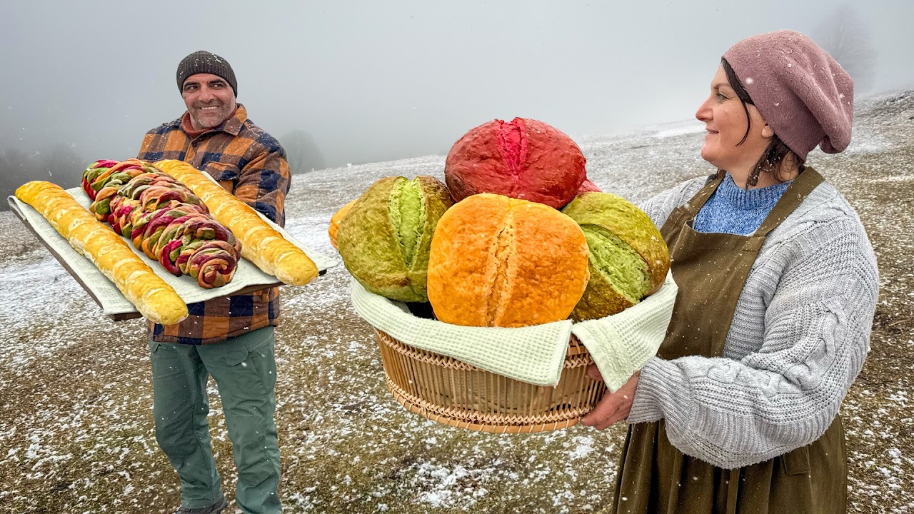 Rustic Family Baking Rainbow Bread in the Countryside!