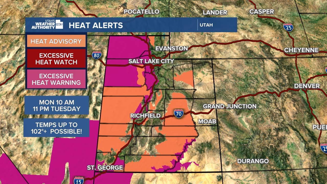 Excessive heat warnings, advisories issued for most of Utah - YouTube