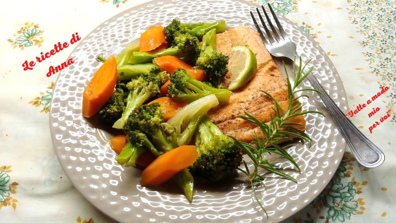 Filetti di trota con  broccoletti e carote in padella