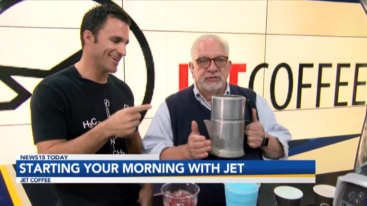John Thomasini, owner of Jet Coffee is in the studio making coffee