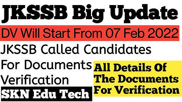 JKSSB Called Candidates For Documents Verification DV Will Start From 07 Feb 2022 #sknedutech