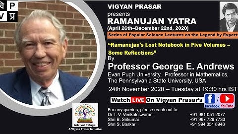 Ramanujan Yatra - English Lecture by Professor George E. Andrews