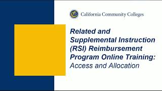 RSI Reimbursement Program Online Training: Access and Allocation