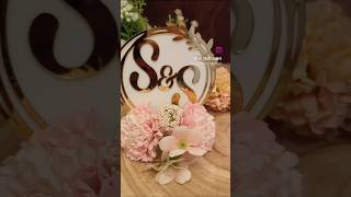 wooden engraved theme based engagement ring platter with acrylic and floral decoration