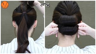 【1分ヘアアレンジ】くるりんぱを応用したダブルシニヨンのやり方