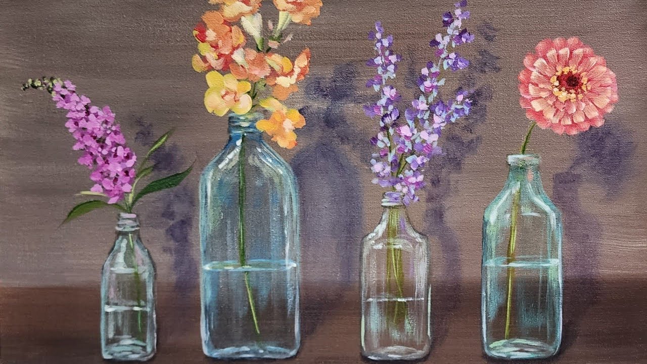How to Paint Wildflowers in Bottles Acrylic Painting LIVE Tutorial ...