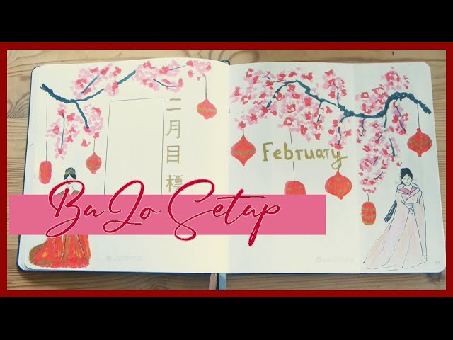 RELAXING Plan With Me February 2024: Chinese New Year Inspired Cherry Blossom Theme BuJo Setup