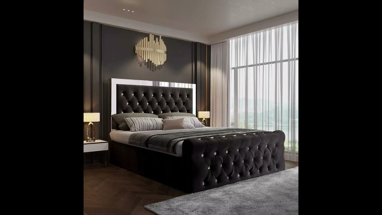 🇬🇧❤️ PLUSH VELVET COMPLETE GLASS MIRROR BED FRAME ❤️🇬🇧 |  