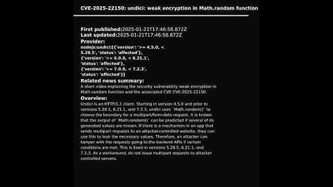 undici: weak encryption in Math.random function (CVE-2025-22150)