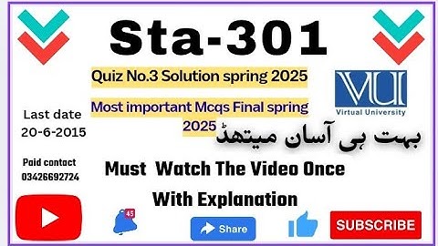 STA301-Statistics and Probability (Quiz 3) Most Important Mcqs Final term
