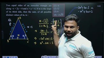 Two equal sides of an isosceles triangle are along -x+2y=4 and x+y=4. If m is the slope of its third