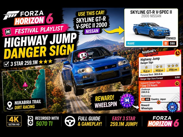 DRIFTER サイン入りポスター Forza Horizon 6 🏆 Forza Horizon 6 Highway Jump Danger Sign | Easy 3 Star Guide
