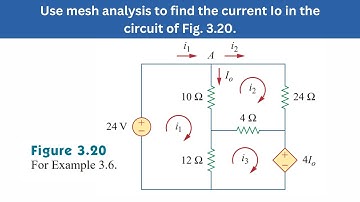 Example 3.6 | Use mesh analysis to find the current in the circuit of Fig. 3.20. | FEC 4th Edition