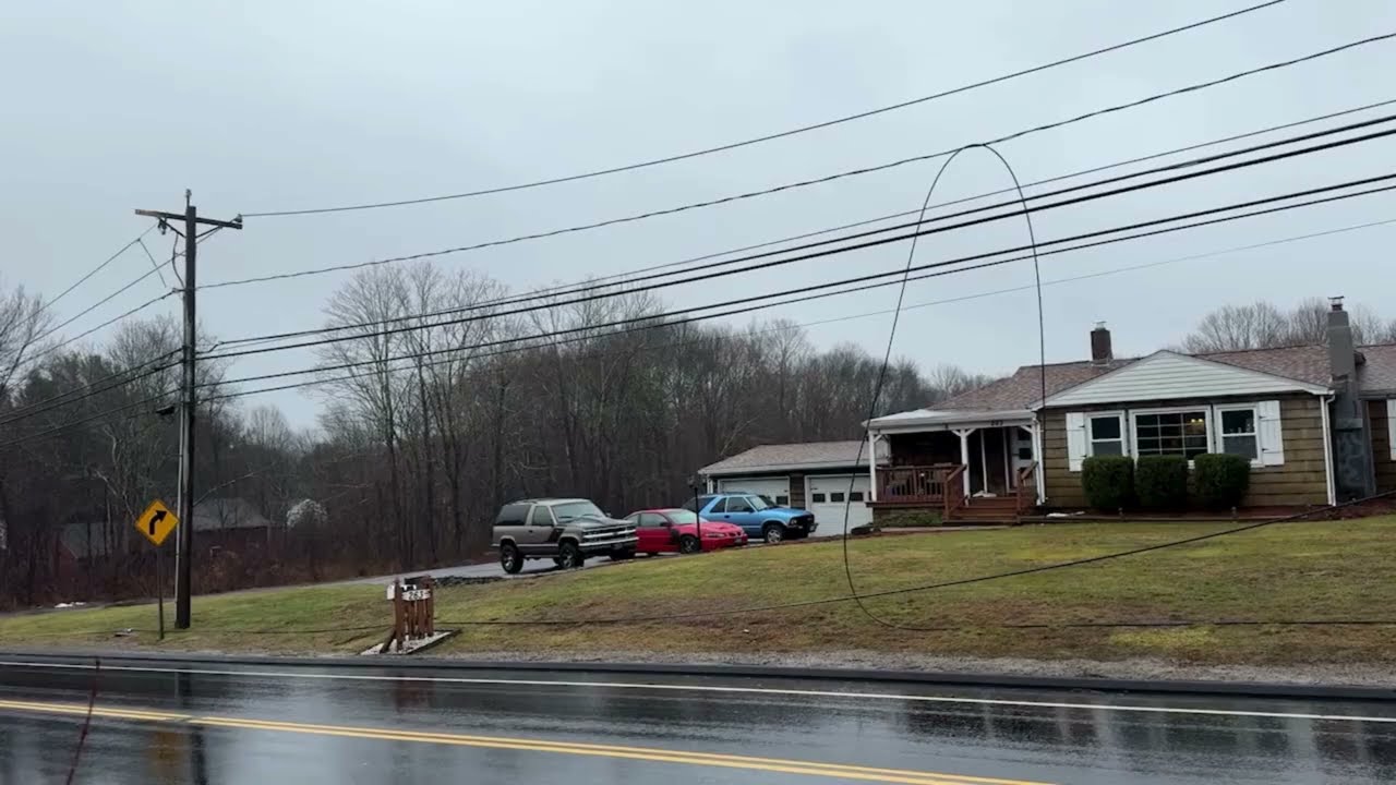 Downed wires on road in Harwinton, CT amid December storm