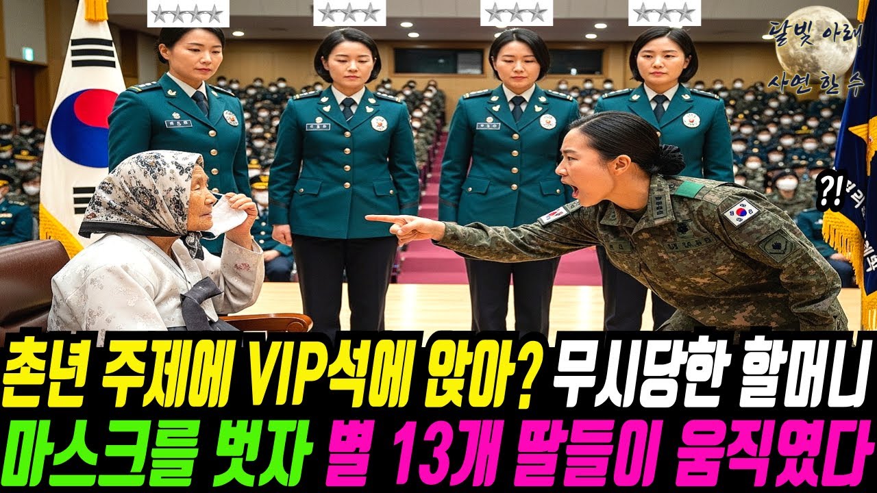 촌년 주제에 감히 VIP석 앞에 앉아? 무시 당하던 할머니 마스크 벗자마자 여군 최초 쓰리스타 별 13개 딸들이 자리에서 움직였다