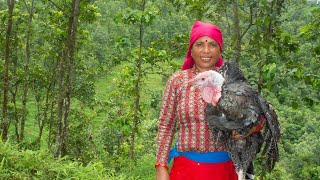 Nepali Style Turkey Recipe Cooking in Village By Kanchhi || टर्कीको मासु र चिउरा || Cooking on Fire