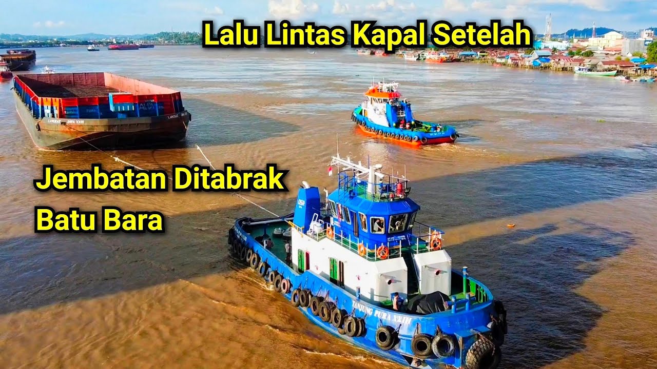 Setelah ditabrak Batu Bara begini kondisinya Lalulintas Dibawah Jembatan Mahakam