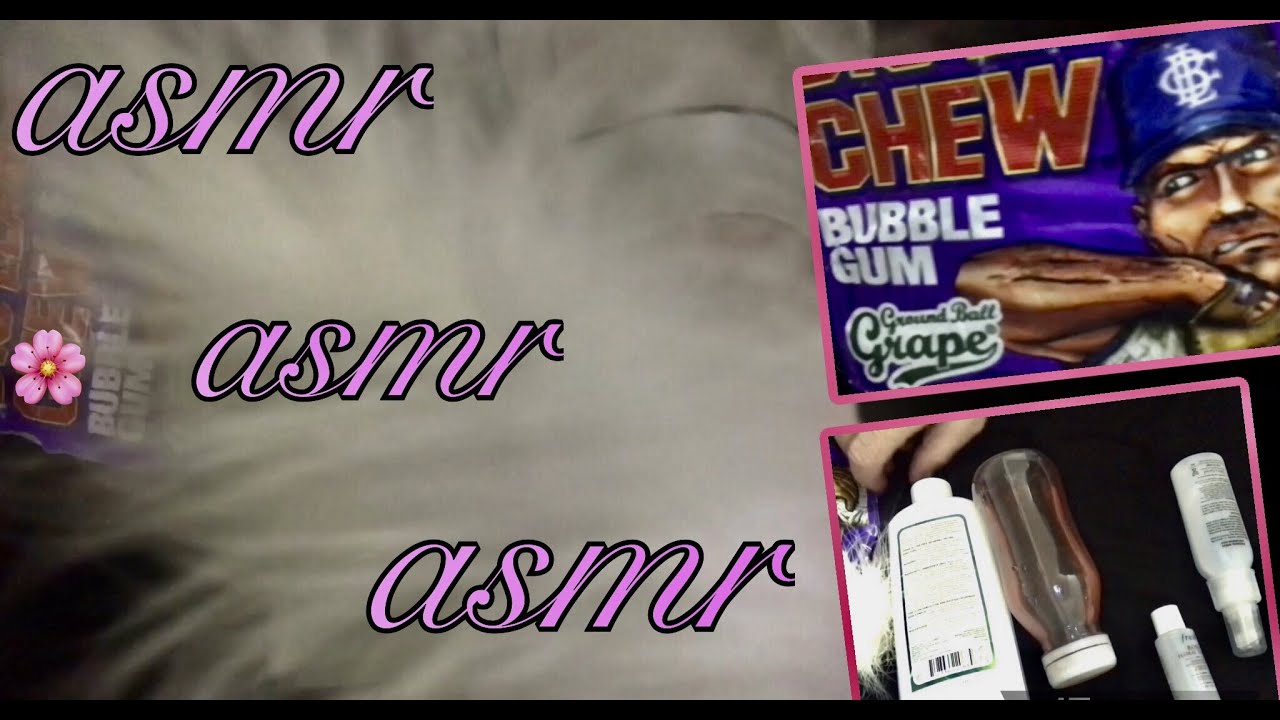 Quiet water slushing spray bottle face feathering, Juicy Bubblegum chewing , evening relaxation ASMR