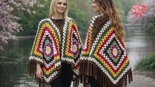 Easy Crochet Shawl 💕 With Just 3 Large Motifs 👚 #crochet #diy #shawl