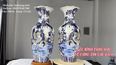 LỘC BÌNH TÙNG HẠC DIÊN NIÊN VẼ VÀNG 24k CAO 60cm - GỐM SỨ BÁT TRÀNG - 0987846706/ MS12000