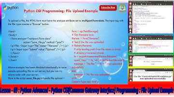 Lesson - 69 : Python Advanced - Python CGI Programming : File Upload Example