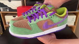 "NIKE Dunk Low SP ‘Veneer' Sneakers - VENEER/DEEP PURPLE-AUTUMN GREEN:Unboxing & Review & On-Feet"