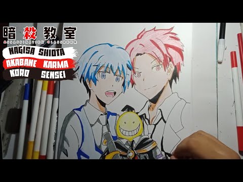 Drawing---Nagisa-Shiota,-Karma-Akabane,-Korosensei-|-Assassination