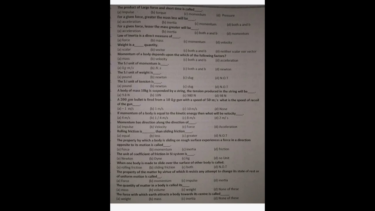(Physics)Chapter:3 important mcq’s with key of class 9 board exams(2021=2022)