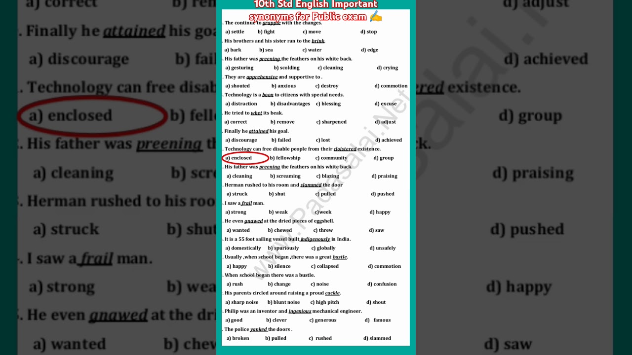 10th English Important synonyms for Public exam ✍️ 2025📒 