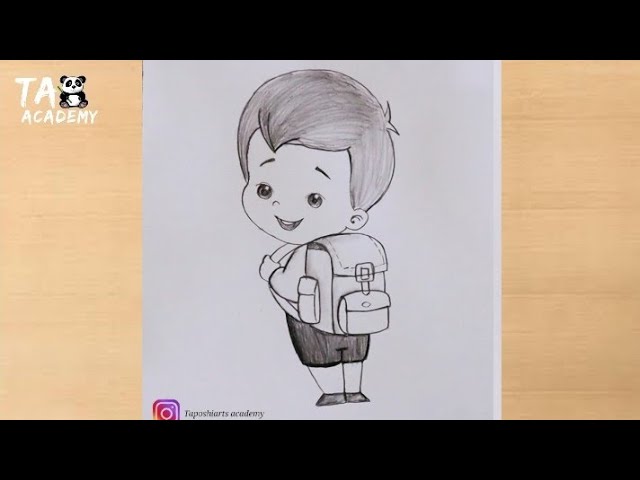 Cute Boy Going For School Pencil Drawing@Taposhiartsacademy - Youtube