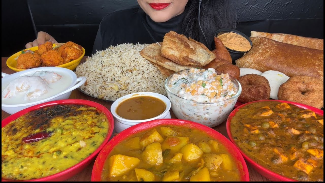 ALOO SABJI,PURI,DAL TADKA,JEERA RICE MUTTER PANEER,MASALA DOSA,DAHI VADA,IDLI,GOBITIKKA ASMR EATING