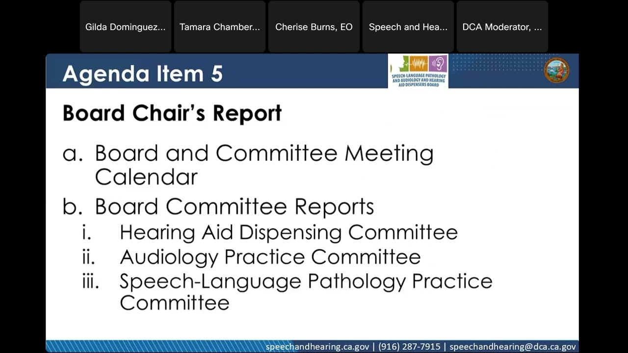 Speech-Language Pathology & Audiology & Hearing Aid Dispensers Board- Board Meeting- May 16, 2025