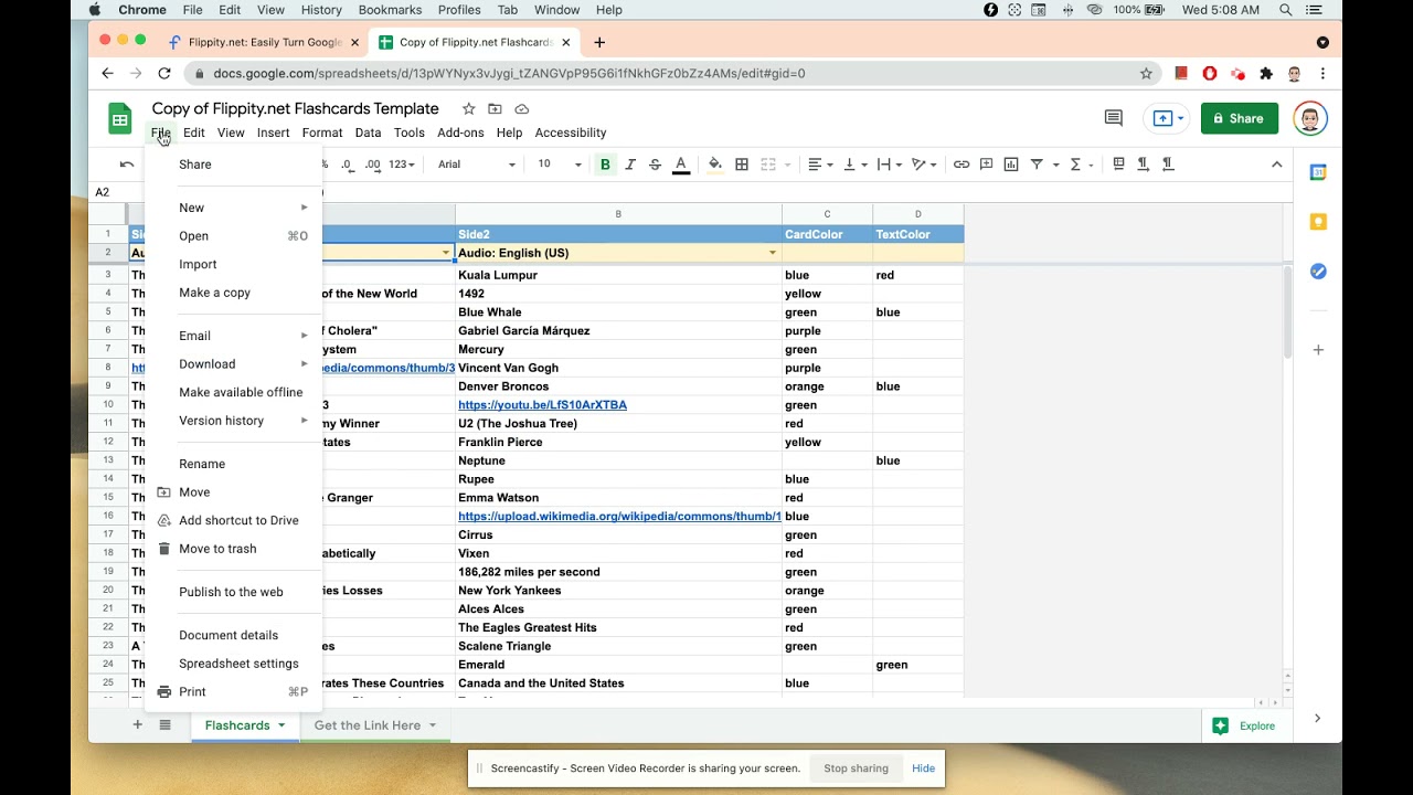 This is how to convert Google spreadsheets into digital flashcards using Flippity Flashcards