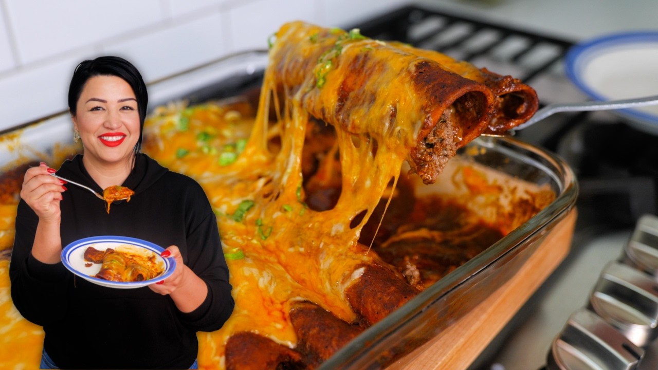 EASY Cheesy Red GROUND BEEF ENCHILADAS Step by step