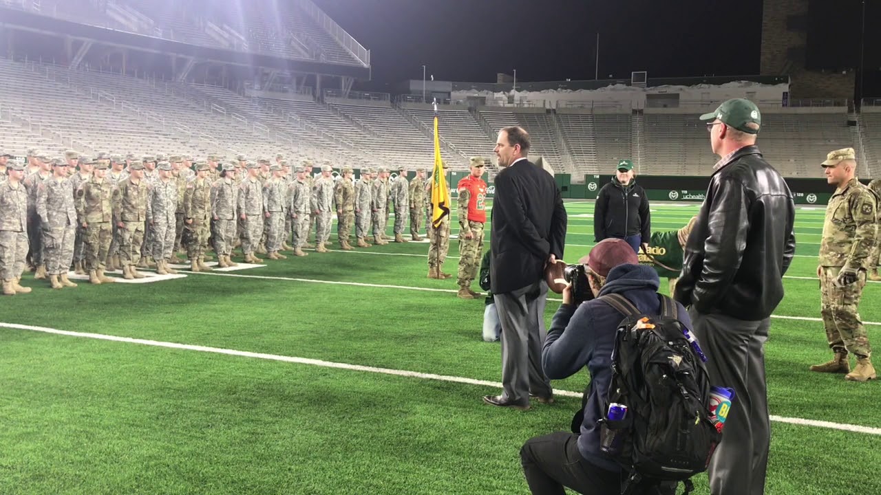 CSU's Army ROTC cadets receive game ball to start Bronze Boot Run - YouTube
