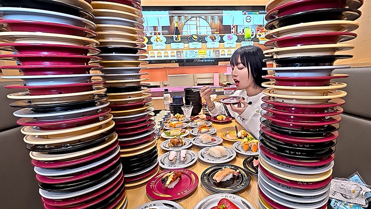 접시를 쌓으면 게임으로 상품주는 회전초밥집 100접시 도전🔥 국내최초! 디지털 회전 초밥 먹방
