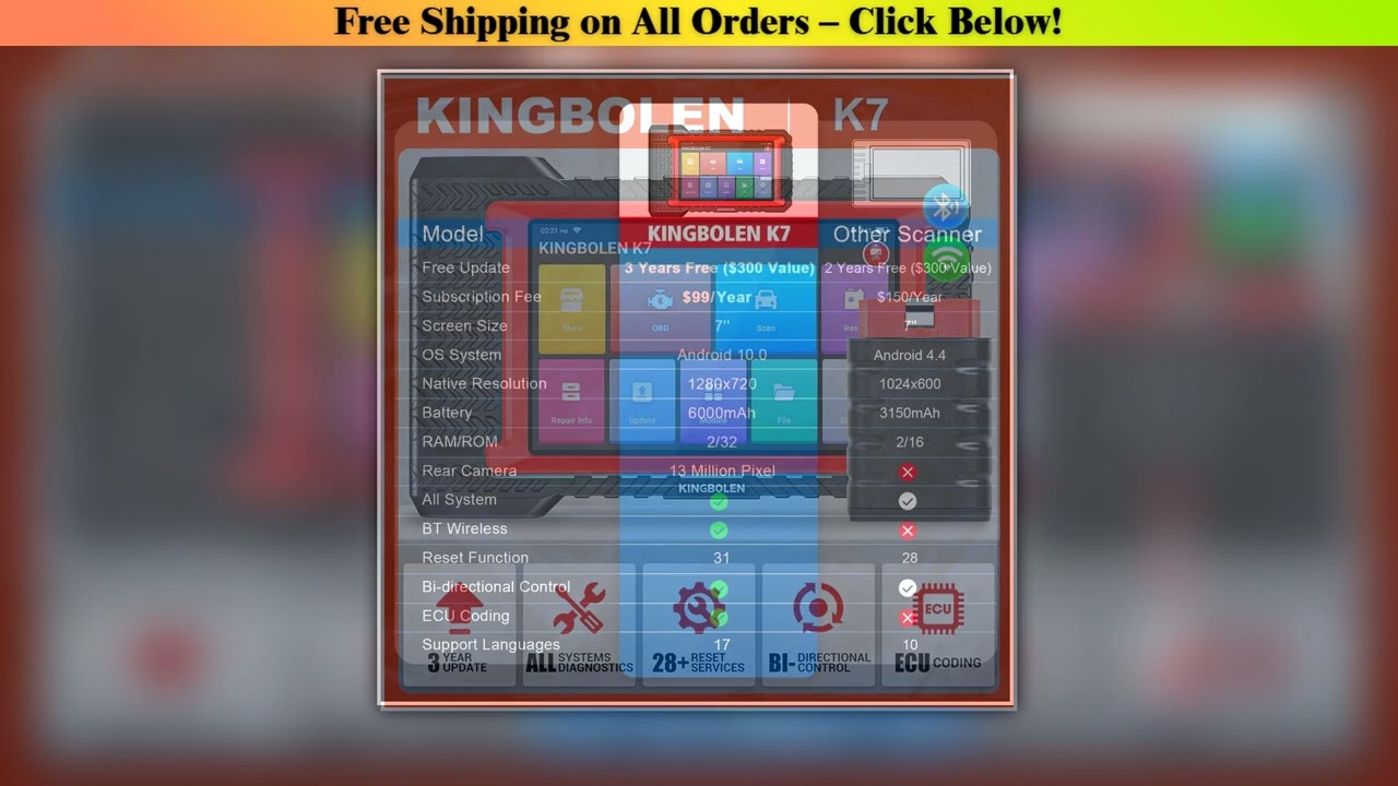KINGBOLEN K7 OBD2 Scanner Bluetooth: 3 Year Fr-ee Update, 2025 Bidirectional Scan