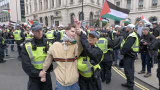 Heated scenes as pro-Palestine protesters FACE OFF with pro-Israel demo in Central London