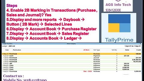 2B Marking Tools In Tally Prime DayBook AccountBooks Purchase Sales Register Marking AGSTECH TALLY