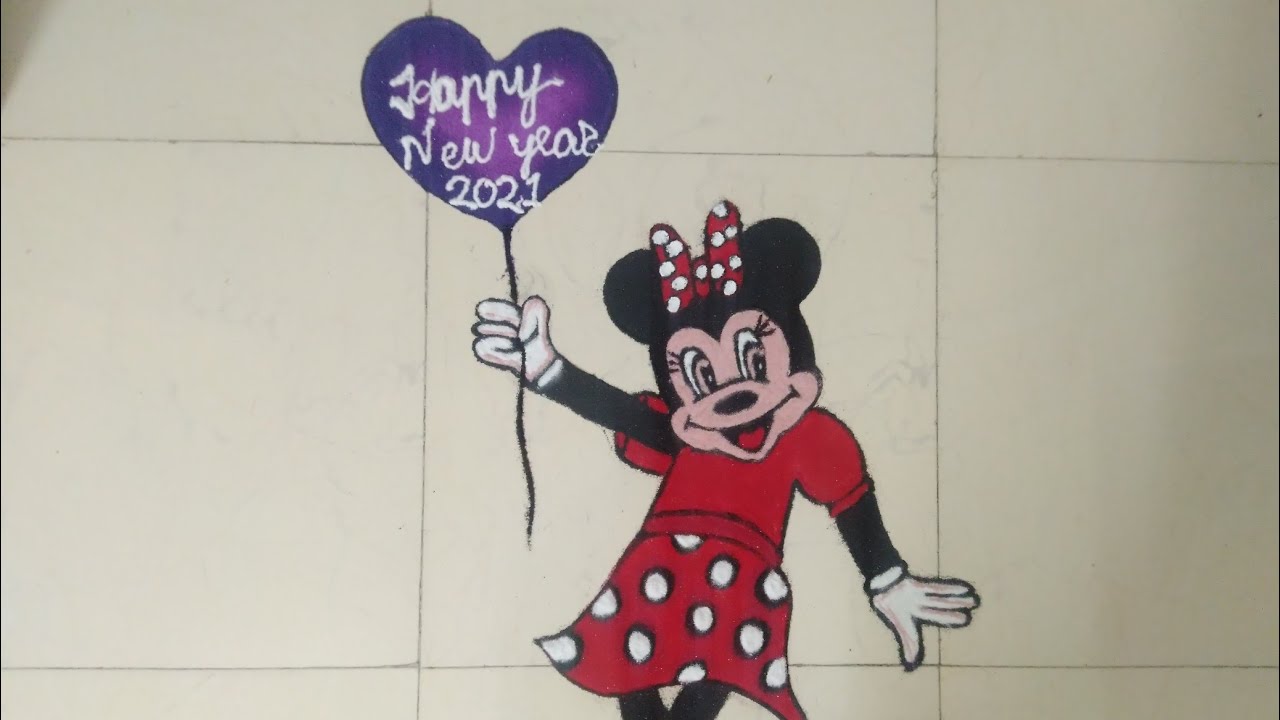 Mini mouse New year Rangoli 2021/ Last Rangoli of 2020/Birthday cartoon ...