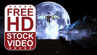 Free Stock Videos – full moon with dragon flying above lake with mist seamless loop screenshot 5